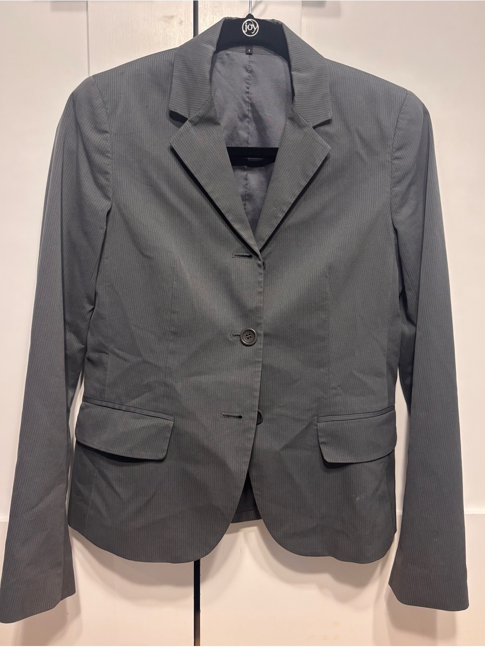 Theory Gray Pinstripe Three Button Blazer Size 4